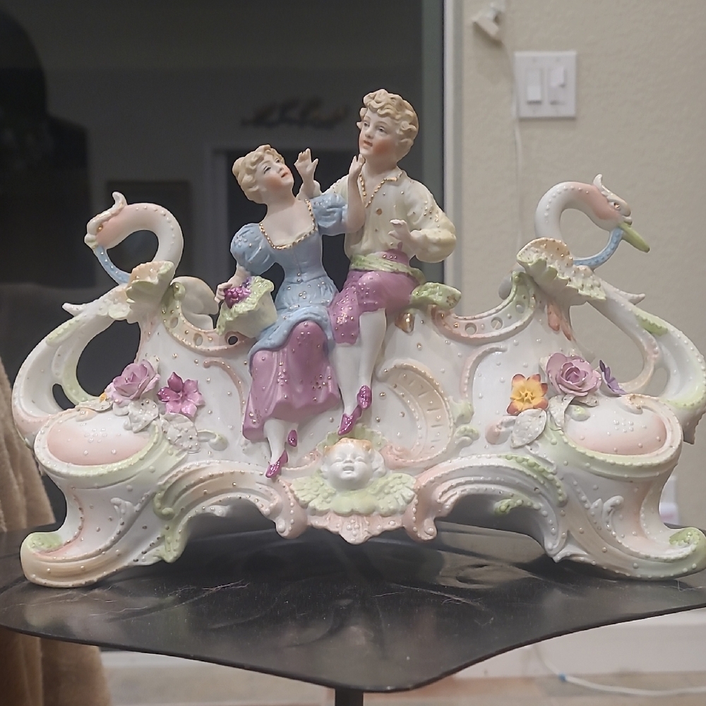 Antique German Elegant Porcelain Couple Figurine - Pastel Accents